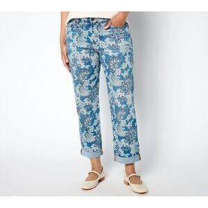 Legacy Women's Petite Pants 32P Printed Denim Boyfriend Jeans Blue A659763